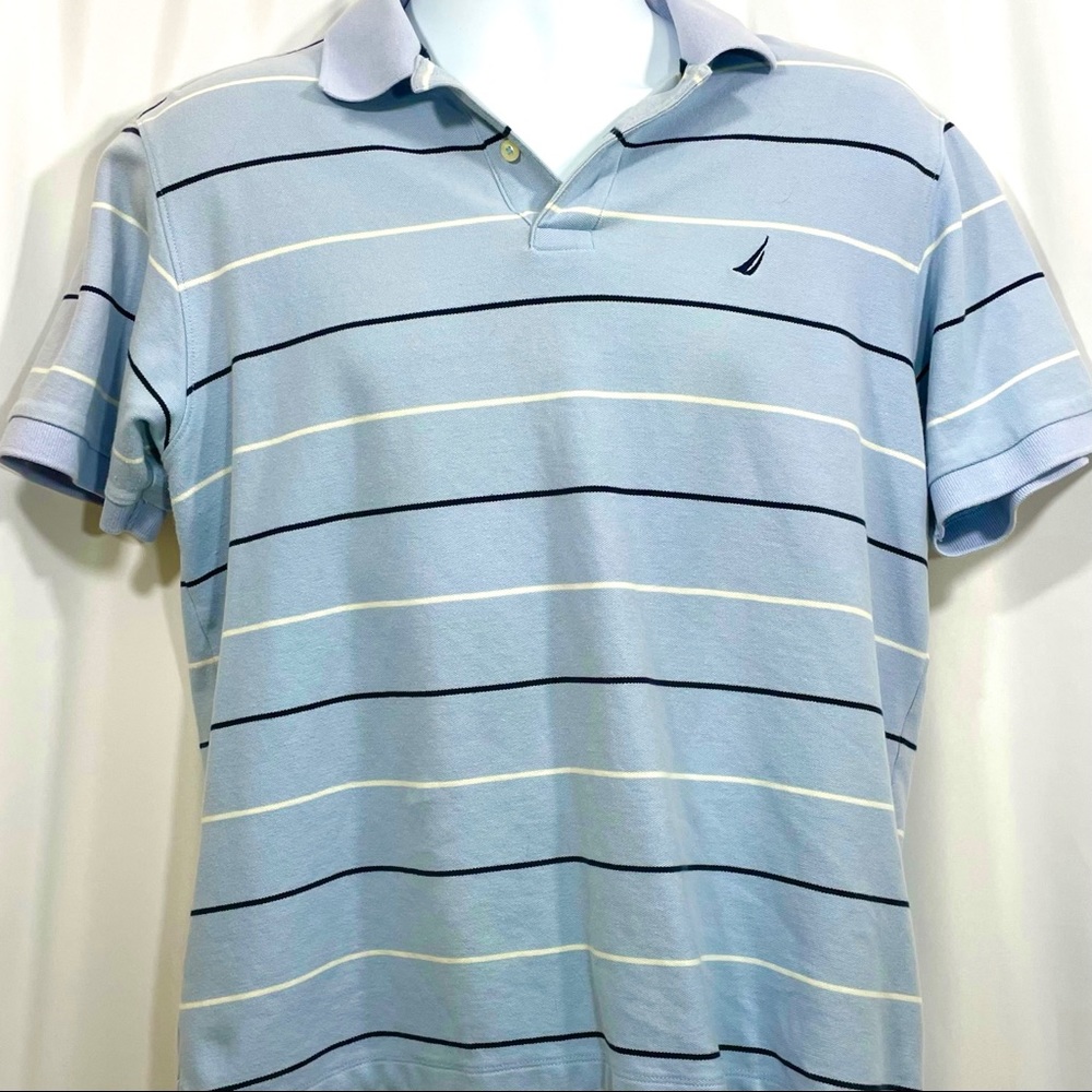 Nautica Blue Striped Logo Polo Size Large